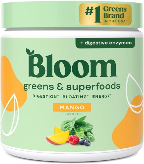 Bloom Nutrition Superfood Greens Powder, Digestive Enzymes with Probiotics and Prebiotics, Gut Health, Bloating Relief for Women, Chlorella, Green Juice Mix with Beet Root Powder, 30 SVG, Mango - Image 5